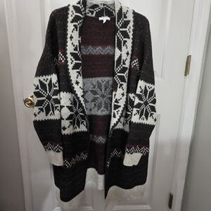 Maurices 1X Cozy Snowflake Cardigan Open Front